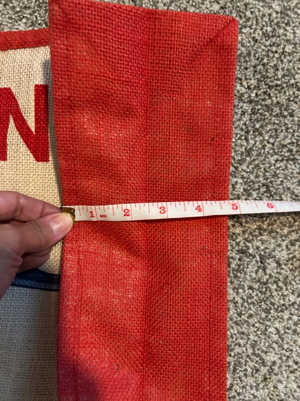 Beige Canvas London Tote with Red Trim and Ring Handle - Picture 4 of 7